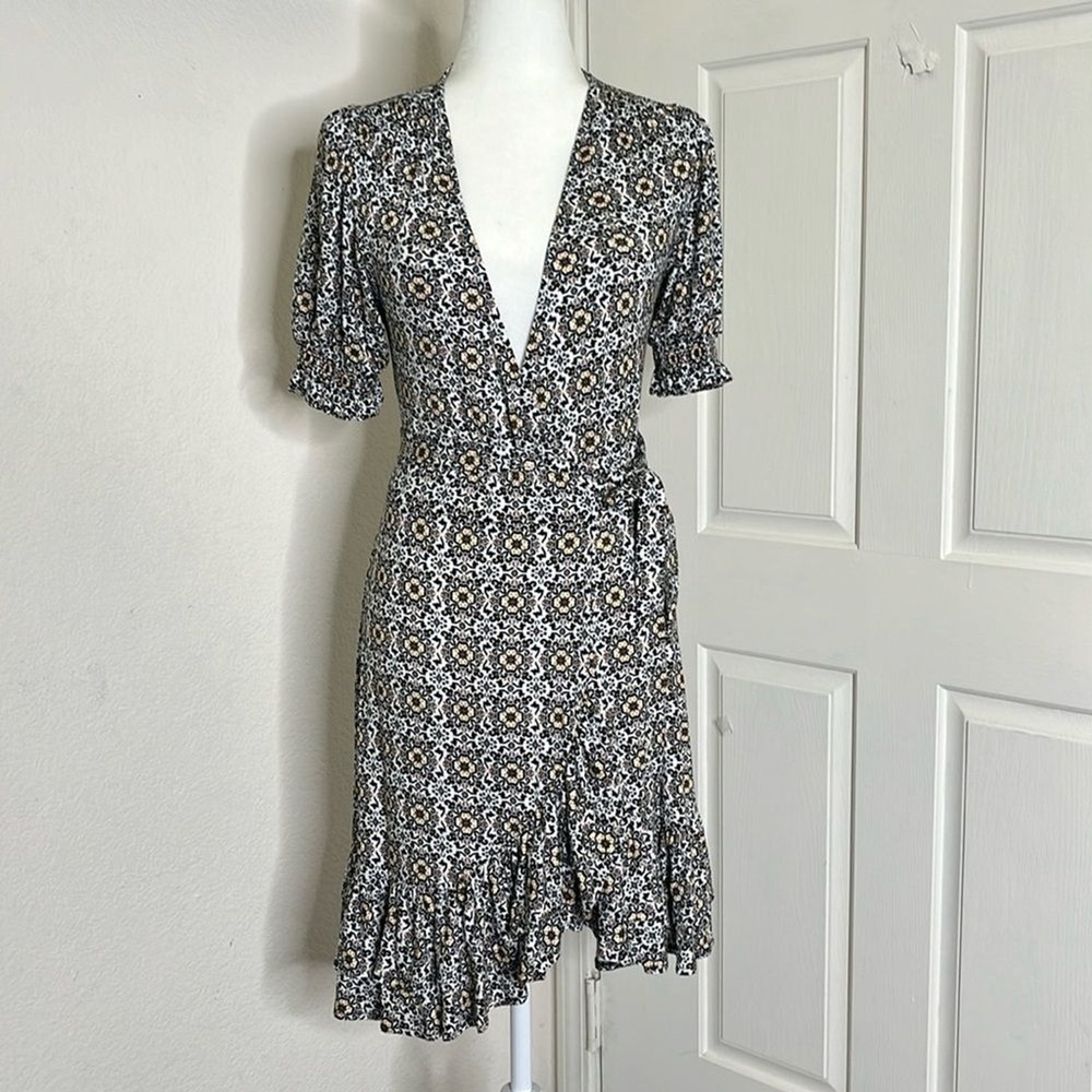 Boden Ruffle Wrap Stretch Jersey Mini Dress Black Opulent Pome Women's sz 2 New - Picture 5 of 11